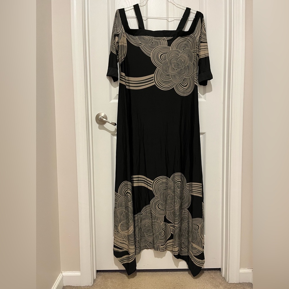 Reborn Black Maxi Dress with Taupe Floral Swirl